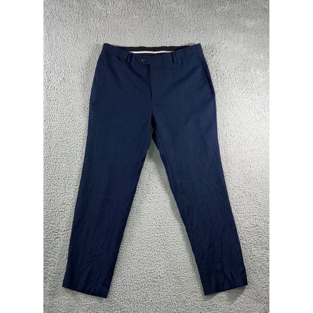 Elite Super 120s Wool Dress Pants Men 36x29 Navy Blue Business Casual Preppy